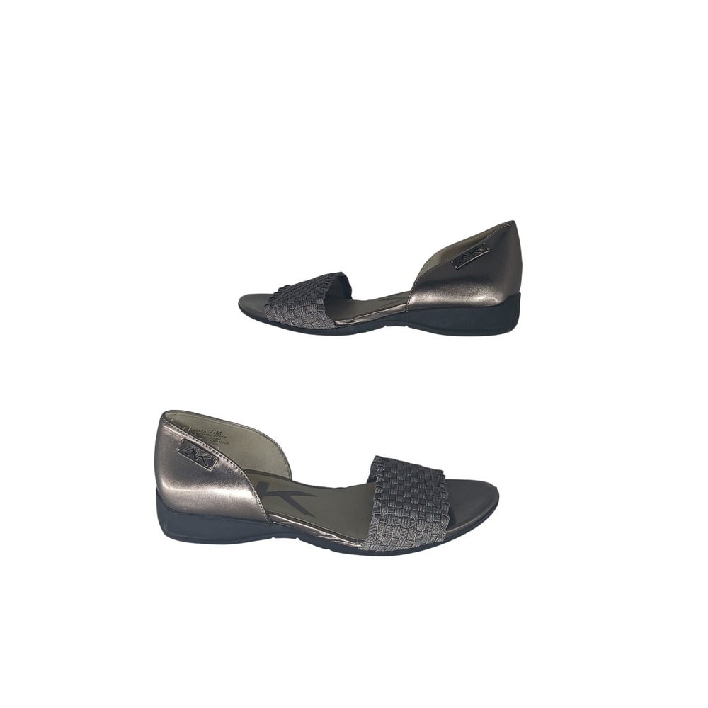 Anne Klein Sport Akkea Sandals 7.5M Pewter Metallic Woven d'Orsay Flats Business